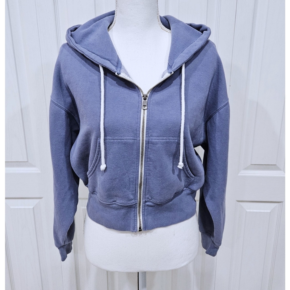 AMERICAN EAGLE Cropped Blue Zip Hoodie Size Extra Small XS